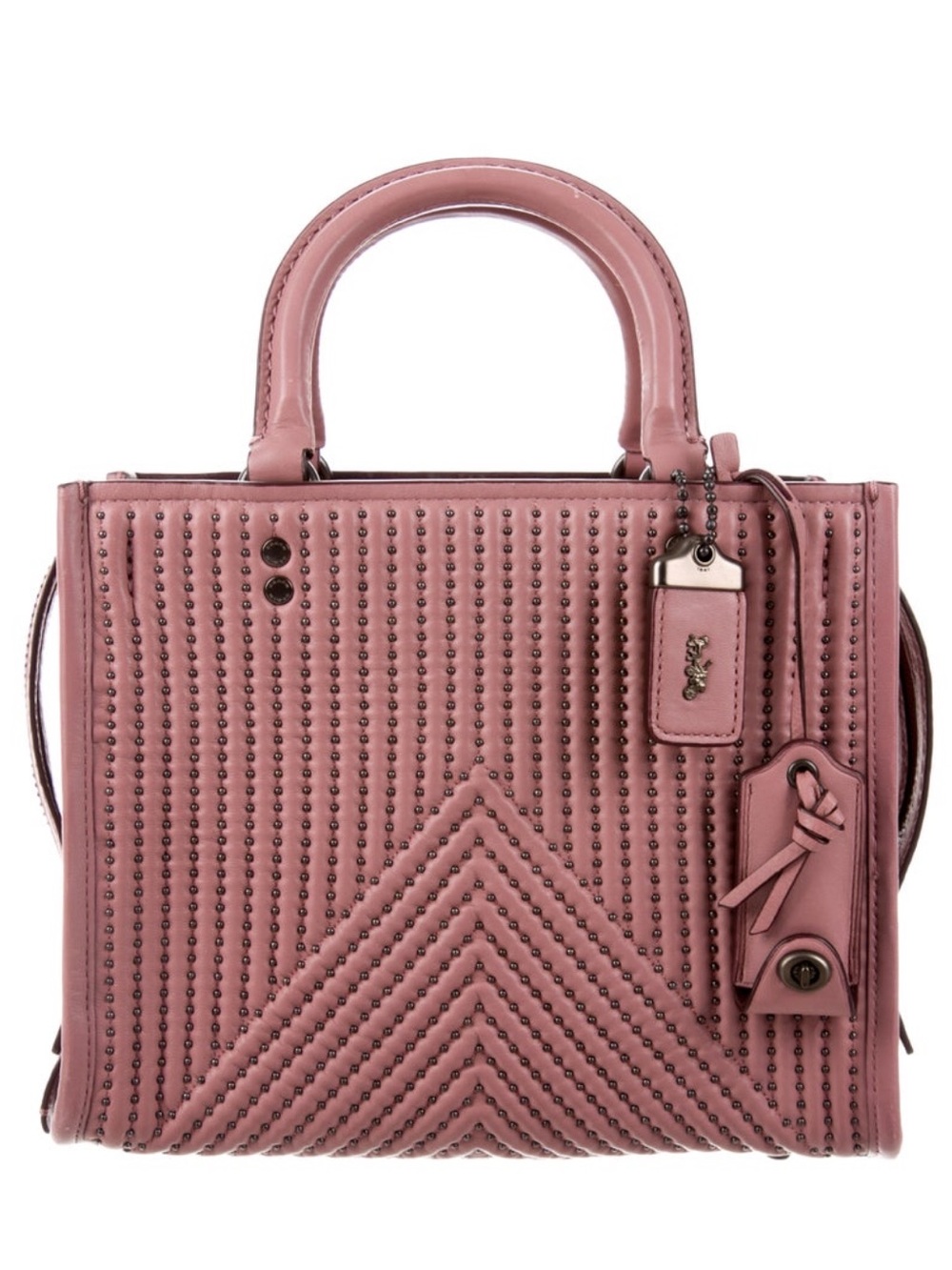 Coach 1941 Rogue 25 in Dusty Rose Pink Quilted Studded Chevron Leather 22797